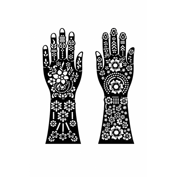 Mehndi Hand Stencil Set Two Designs for Henna Art, Single Use Pattern Sheet for Bridal Festival and Hand Decoration