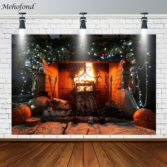 Mehofond Merry Christmas ration Backdrop Fireplace Fire Snowfield Photography Background Props Photoz Photo Wallpaper
