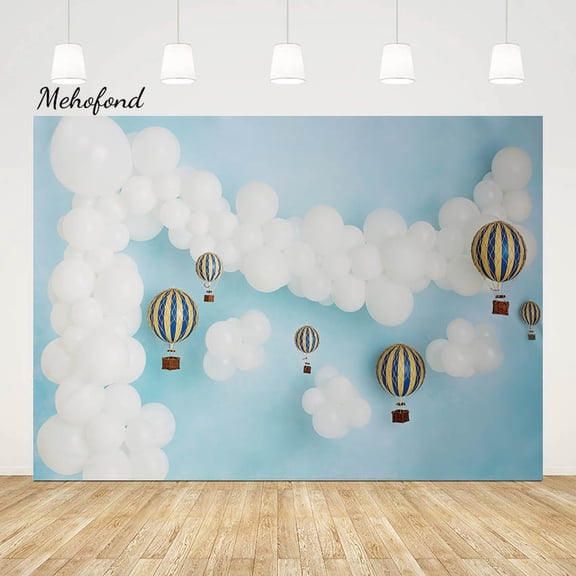 Mehofond Newborn Baby Photo Backdrops Blue Sky White Cloud Party r Banner Hot Air Balloon Background Photography Studio Prop