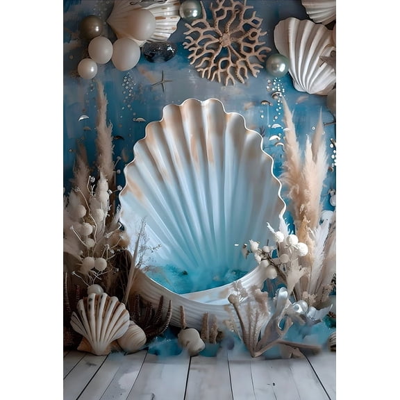 Mehofond Photography Backdrop Princess Birthday Party Summer Blue Ocean Shell Conch r Maternity Portrait Photo Background