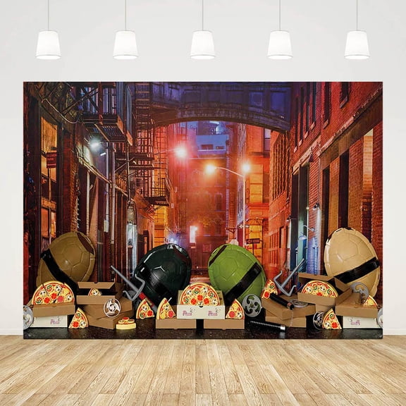 Mehofond Photography Background Cityscape Building Night Scene Pizza Boy 1st Birthday Party City Street ration Photo Studio