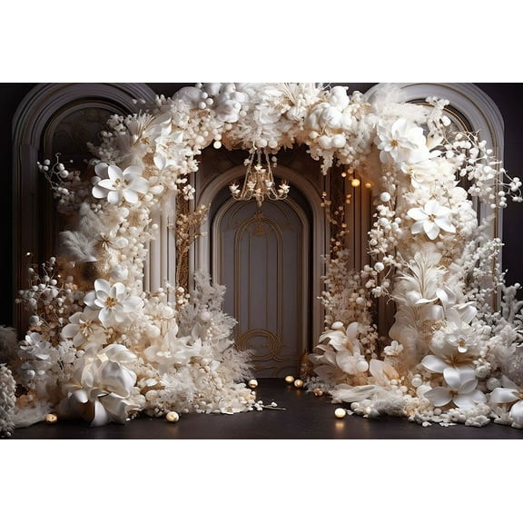 Mehofond Winter Christmas Arch Door Gold Castle Backdrop Photography Kids Portrait ration Xmas Tree Glitter Snow Backgrounds