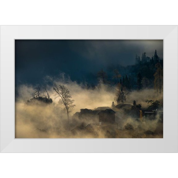Mei, C. 14x11 White Modern Wood Framed Museum Art Print Titled - Misty Village