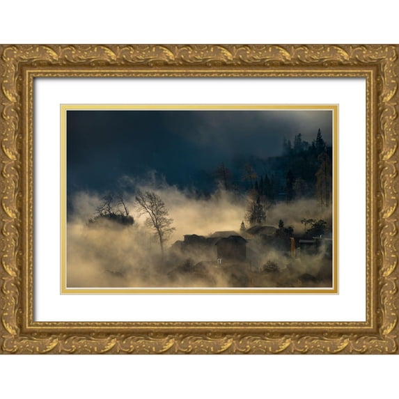 Mei, C. 24x17 Gold Ornate Wood Framed with Double Matting Museum Art Print Titled - Misty Village