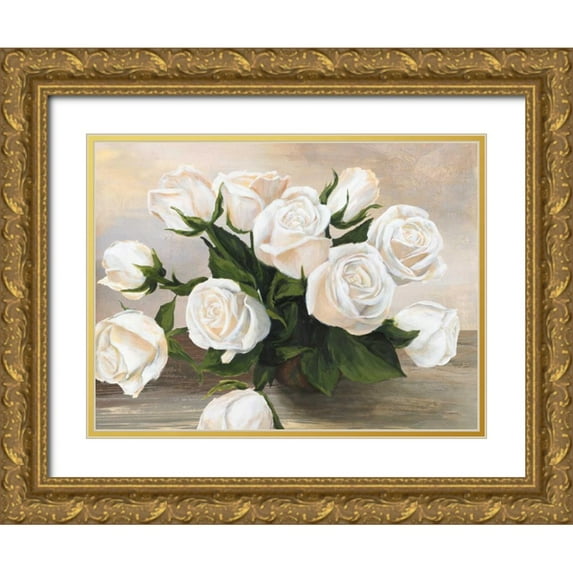 Mei, Silvia 24x19 Gold Ornate Wood Framed with Double Matting Museum Art Print Titled - Vaso di rose