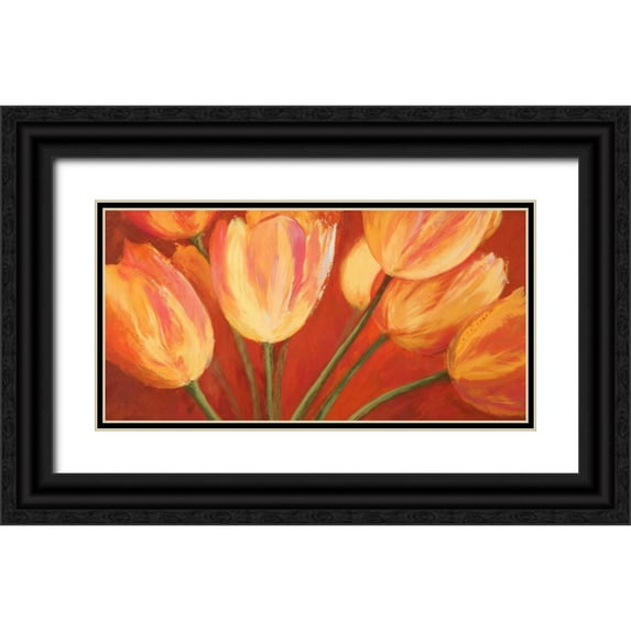 Mei, Silvia 32x18 Black Ornate Wood Framed with Double Matting Museum Art Print Titled - Orange Tulips