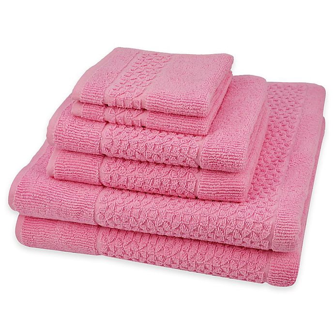 Mei-tal Turkish Cotton Jacquard Bath Towels in Pink (Set of 6 ...
