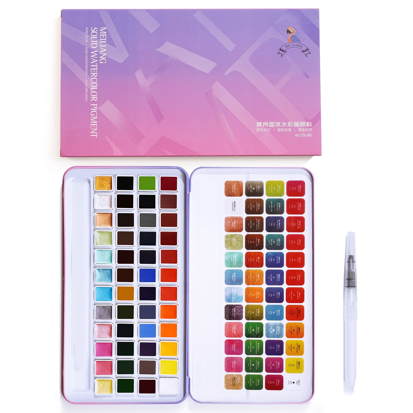 Meiliang Aquarelverf, set van 36 kleuren in halve pan, met een mentale doos, waterpenseel pen en aquarel papier pad voor kunstenaars, schilderijen, professionals en beginnende schilders