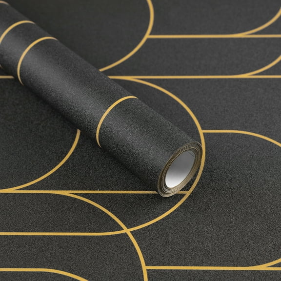 UMIGGEE 17.7-in x 511-in Black Stripe Wallpaper Peel and Stick Wallpaper Contact Paper Geometric Black and Gold Removable Paper Self Adhesive Home Decor Wall Covering Old Furniture Renovation