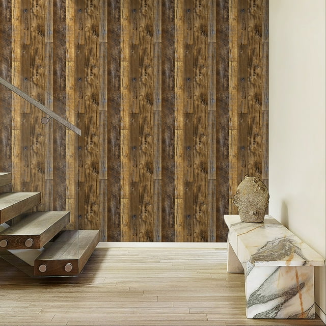 Meiban 17.7"x511" Brown Wood Wallpaper Peel and Stick Contact paper