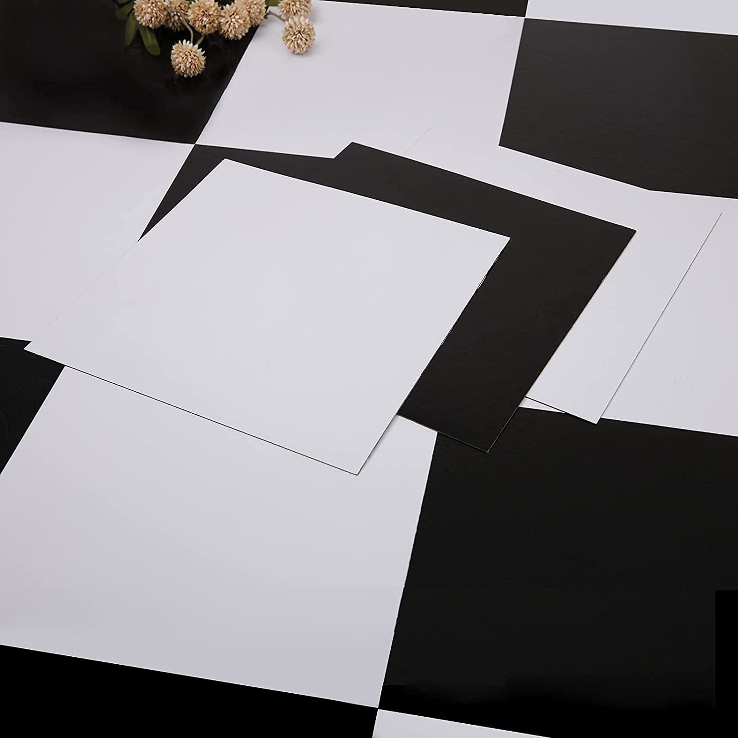 Black and White Matte Vinyl Peel and Stick Floor Tiles