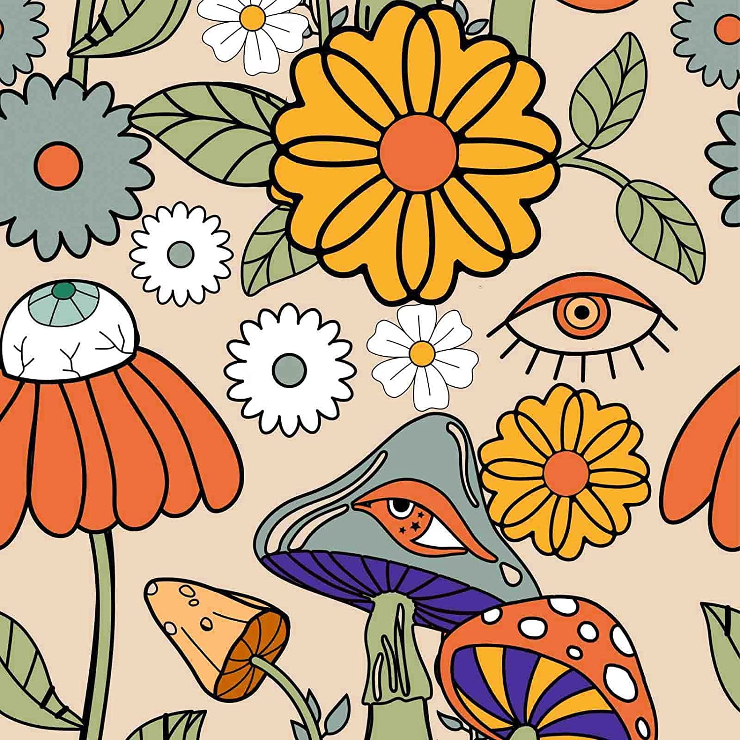 Meiban Floral Peel and Stick Wallpaper Boho Mushroom Removable