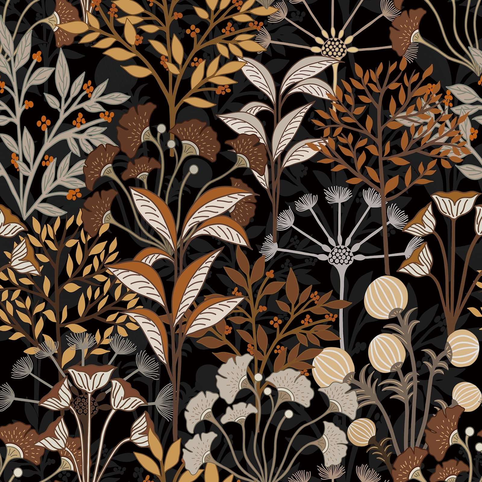 Meiban Leaf Wallpaper Multicolor Peel and Stick Wallpaper Self Adhesive Wall Paper 17.7"x118" Boho Black/Brow Floral Leaf Contact Paper for Home Mural Wall Decor Wall Covering Old Furniture Renovation