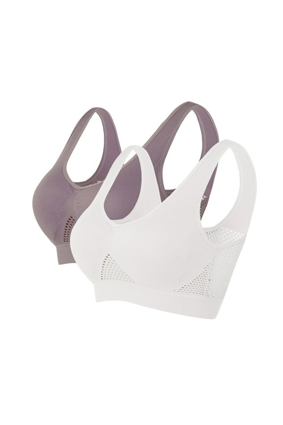 2 Pack Air Bras for Women, Breathable Mesh Sport Bras Large Size Wirefree Comfortable Underwear High Support Yoga Gym Bras Multicolor XXXL