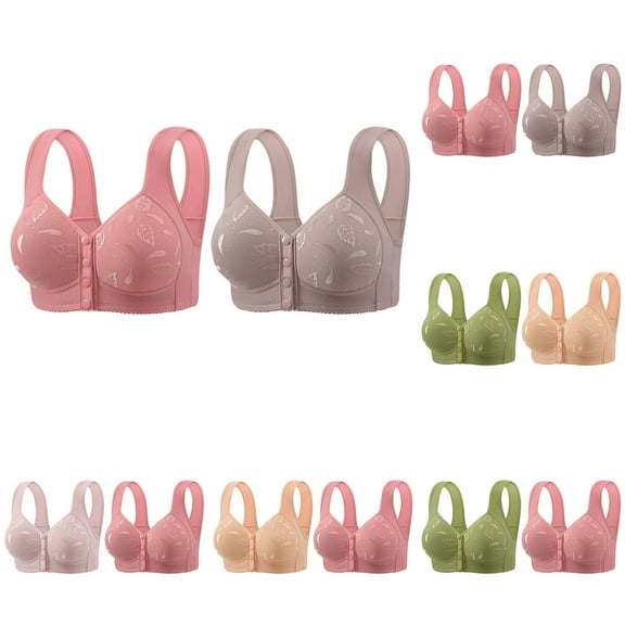 Meichang 2 Pack Front Snap Bras for Senior Women Plus Size Wirefree Bras Comfort Full Coverage Bralettes Lift Up Open Front Bras for Elder Women