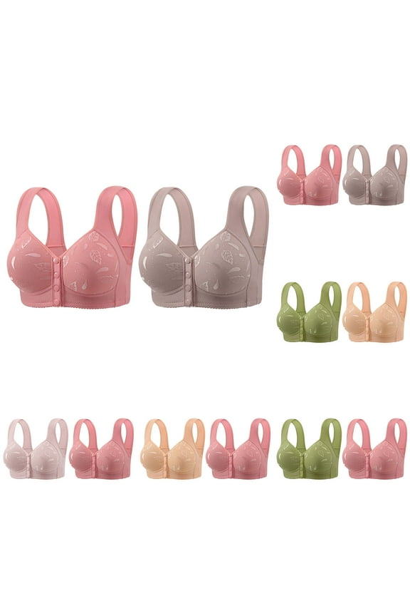 2 Pack Front Snap Bras for Senior Women Plus Size Wirefree Bras Comfort Full Coverage Bralettes Lift Up Open Front Bras for Elder Women