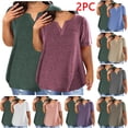 thumbnail image 1 of Meichang 2 Pack Plus Size Tops for Women Short Sleeve Summer Tops Basic Tees Solid Loose Fit Notch V Neck Tshirts Soft Comfy Gym Workout Y2k Clothes, 1 of 4