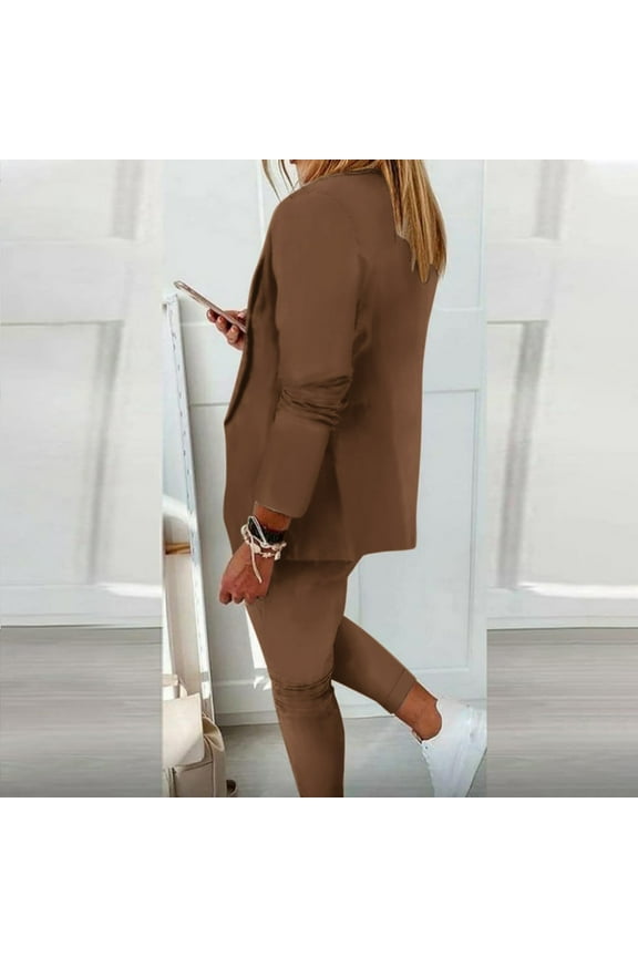 2 Pieces Blazer Set for Women Elegant Lapel Collar Open Front Blazer Slim Fit Drawstring Casual Office Suit Set