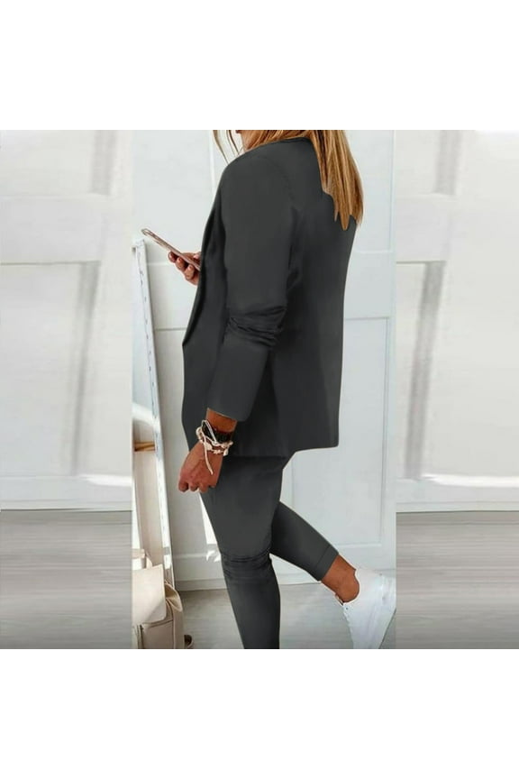 2 Pieces Blazer Set for Women Elegant Lapel Collar Open Front Blazer Slim Fit Drawstring Casual Office Suit Set