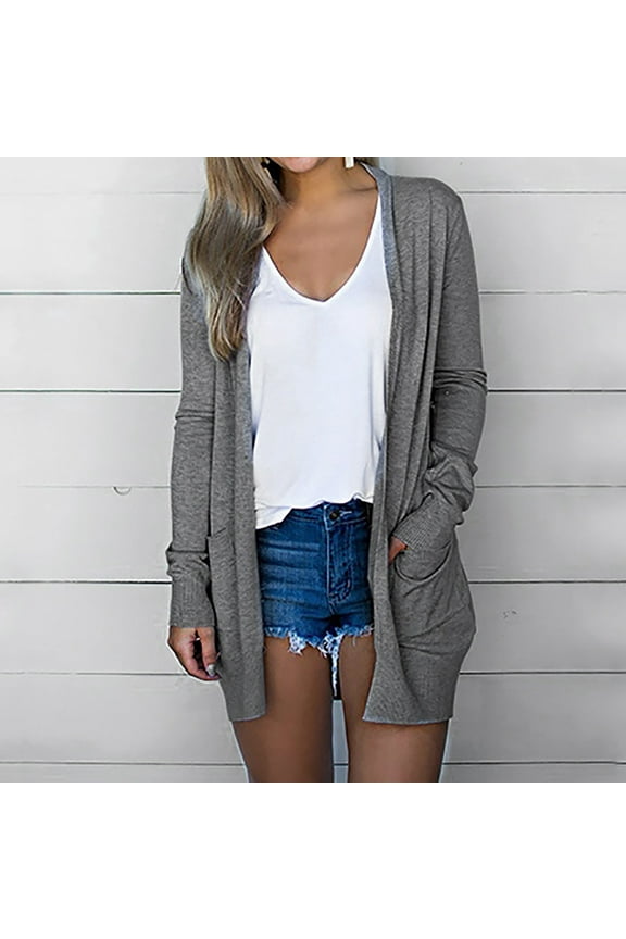 2023 Fall Long Cardigans for Women Solid Lightweight Sweaters Dressy Shawl Collar Sweaters Long Sleeve Coat with Pockets