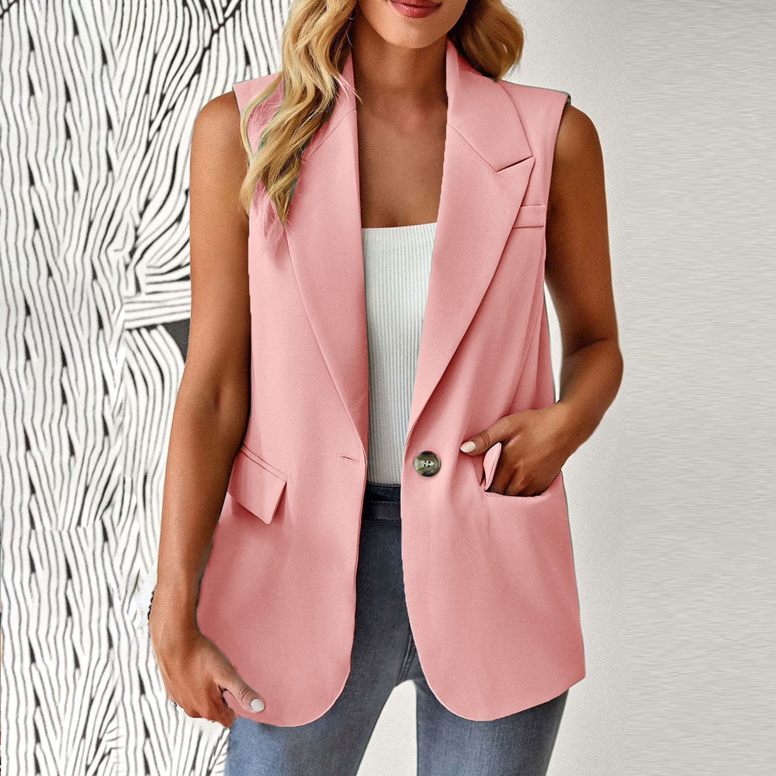 Sleeveless Blazer IDEALNXUN Suit Vest For Women 2024 V Neck Jacket