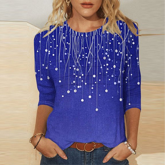 Meichang 3/4 Length Sleeve Womens T Shirts Floral Print Crew Neck Tunics Fall Trendy Three Quarter Length Sleeve Casual Dressy Blouses