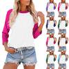 thumbnail image 1 of Meichang 3/4 Length Sleeve Womens Tops Baseball Shirts Spring Crew Neck Loose Raglan Color Block Tees Casual Shirts, 1 of 8