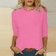 thumbnail image 1 of Meichang 3/4 Length Sleeve Womens Tops Plus Size Crew Neck T Shirts Loose Fit Solid Basic Tops Dressy Casual Fall Blouses, 1 of 5
