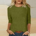 thumbnail image 1 of Meichang 3/4 Length Sleeve Womens Tops Solid Crew Neck T-Shirts Dessy Casual Work Blouses Loose Fit Plus Size Shirts Basic Tee Tops Army Green XXXXL, 1 of 5
