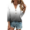 thumbnail image 1 of Meichang 3/4 Length Sleeve Womens Tops Stand Up V Neck Button Henly Shirts Trendy Gradient Loose Fit T Shirts Plus Size Casual Soft Tops Gray L, 1 of 5