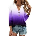 thumbnail image 1 of Meichang 3/4 Length Sleeve Womens Tops Stand Up V Neck Button Henly Shirts Trendy Gradient Loose Fit T Shirts Plus Size Casual Soft Tops Purple XXXXL, 1 of 5