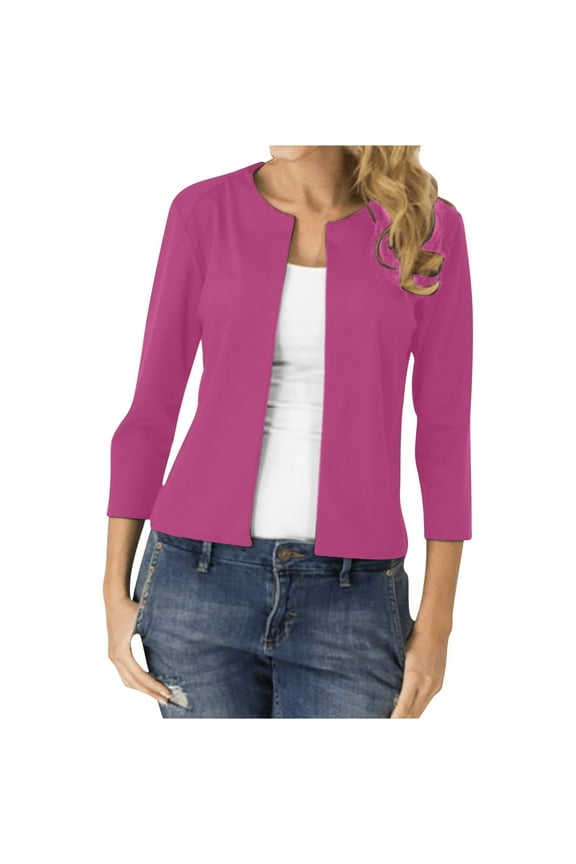 3/4 Sleeve Blazer for Women Petite Cardigan Outerwear Solid Color Three Quarter Sleeve Slim Fitting Small Jackets Casual Dressy Blazer
