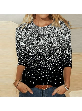 Women V Neck Sequin Blouse Fashion V Neck Long Sleeve Loose Glitter Tops  Sparkle Shimmer Shirt Tunic Party Clubwear 