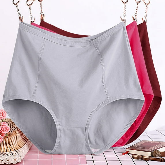 Meichang 3 Pack Cotton Panties for Women Plus Size High Waist Seamless Underwear Soft Stretch Comfort Briefs