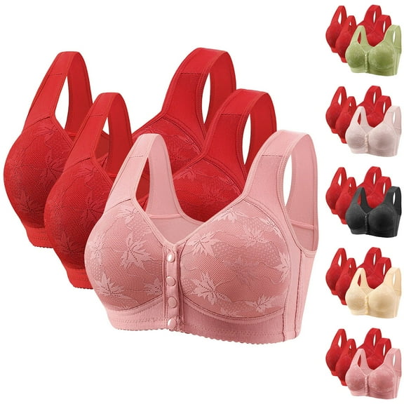 Meichang 3 Pack Front Close Bras for Women Bras for Older Women Plus Size Wireless Push Up Bralette Front Clasp Breathable Bralettes