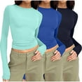 thumbnail image 1 of Meichang 3 Pack Long Sleeve Shirts for Women Basic Boat Neck Slim Fit Crop Tops Workout Baselayer Athletic Blouses Sports Gear Light Blue S, 1 of 2