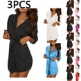 thumbnail image 1 of Meichang 3 Pack Satin Robes for Women Lace Trim 3/4 Sleeve Short Bathrobe Silk Bride Party Spa Robe Comfy Lightweight Sleepwear with Belt, 1 of 10