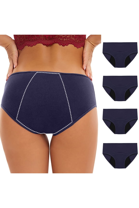 Meichang 4 Pack Women's Period Underwear Heavy Flow, Plus Size Mid Waist Cotton Panties LeakProof Postpartum Menstrual Briefs Women Teens