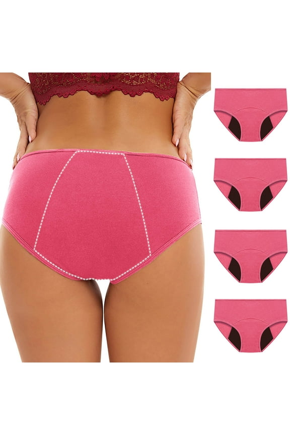 Meichang 4 Pack Women's Period Underwear Heavy Flow, Plus Size Mid Waist Cotton Panties LeakProof Postpartum Menstrual Briefs Women Teens