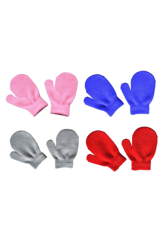 4 Pairs Toddler Mittens for Baby Boys Girls Winter Warm Knit Mittens Solid Kids Gloves 9M-4Y