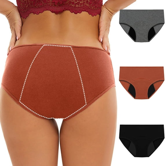 Meichang 3 Pack Period Underwear Women Plus Size Mid Waisted Leak Proof Menstrual Brief Panties Seamless Breathable Incontinence Underwear