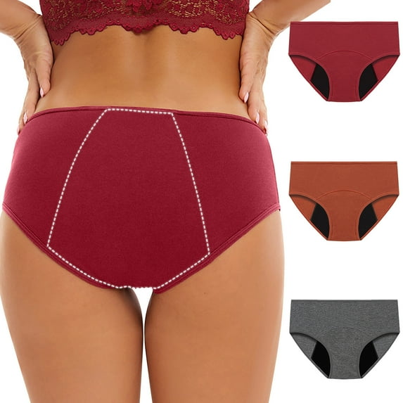 Meichang 3 Pack Period Underwear Women Plus Size Mid Waisted Leak Proof Menstrual Brief Panties Seamless Breathable Incontinence Underwear