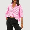 thumbnail image 1 of Meichang Babydoll Tops for Women Striped Button Down Shirts Cropped 3/4 Sleeve Collar Ruffle Hem Blouses Dressy Casual Loose Fit Fall Top, 1 of 3