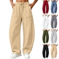 thumbnail image 1 of Meichang Barrel Sweatpants Women Fall Fashion Drawstring Elastic Waist Wide Leg Pants Baggy Lounge Running Workout Sweat Pants with Pockets, 1 of 10
