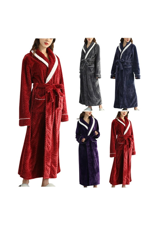 Bathrobe for Women Plush Fleece Long Sleeve Shawl Collar Winter Robe Soft Fuzzy Fluffy Robe Cozy Warm Full Length House Robes with Belt