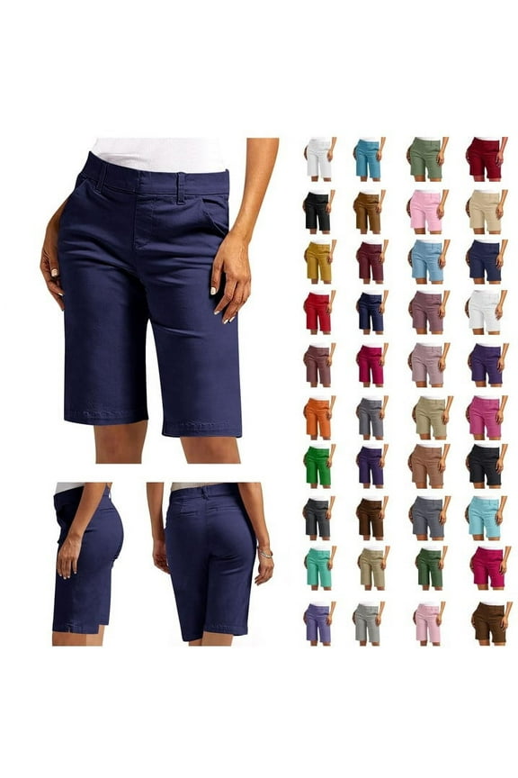 Meichang Bermuda Shorts for Women 2025 Trendy Knee Length Stretchy High Waisted Chino Shorts Summer Casual Khaki Pants with Pockets