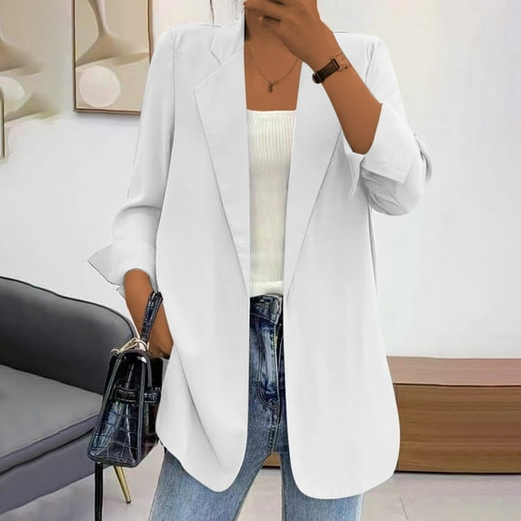 Meichang Blazer Jackets for Women Basic Solid Color Blazer Dressy Lapel Collar Outwear Casual Long Sleeve Open Front Cardigan