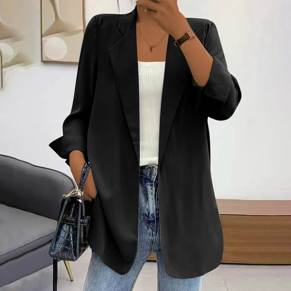 Meichang Blazer Jackets for Women Basic Solid Color Blazer Dressy Lapel Collar Outwear Casual Long Sleeve Open Front Cardigan