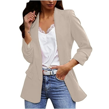 Meichang Blazer for Womens Fashion Dressy Lapel Open Front Suit Solid Long Sleeve Jacket Work Office Elegant Cardigan with Pockets