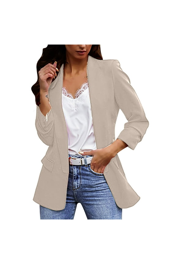 Meichang Blazer for Womens Fashion Dressy Lapel Open Front Suit Solid Long Sleeve Jacket Work Office Elegant Cardigan with Pockets
